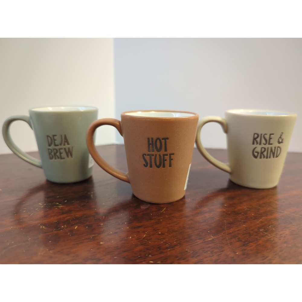 Espresso Coffee Cups Set of 3 Fun Embossed 3oz Ceramic Multicolor Small Mugs